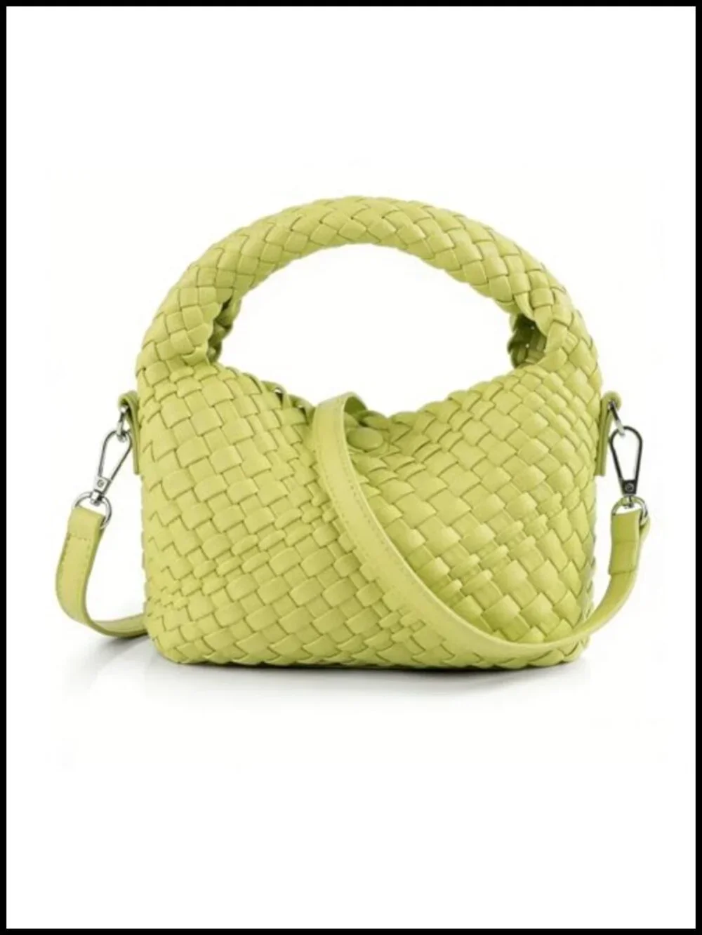Woven Crossbody Bag Small Tote PU Leather Shoulderbag with Detachable Strap